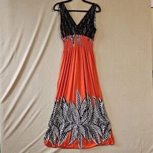 NWT Black and Orange Floral Sleeveless Maxi Dress Size XL